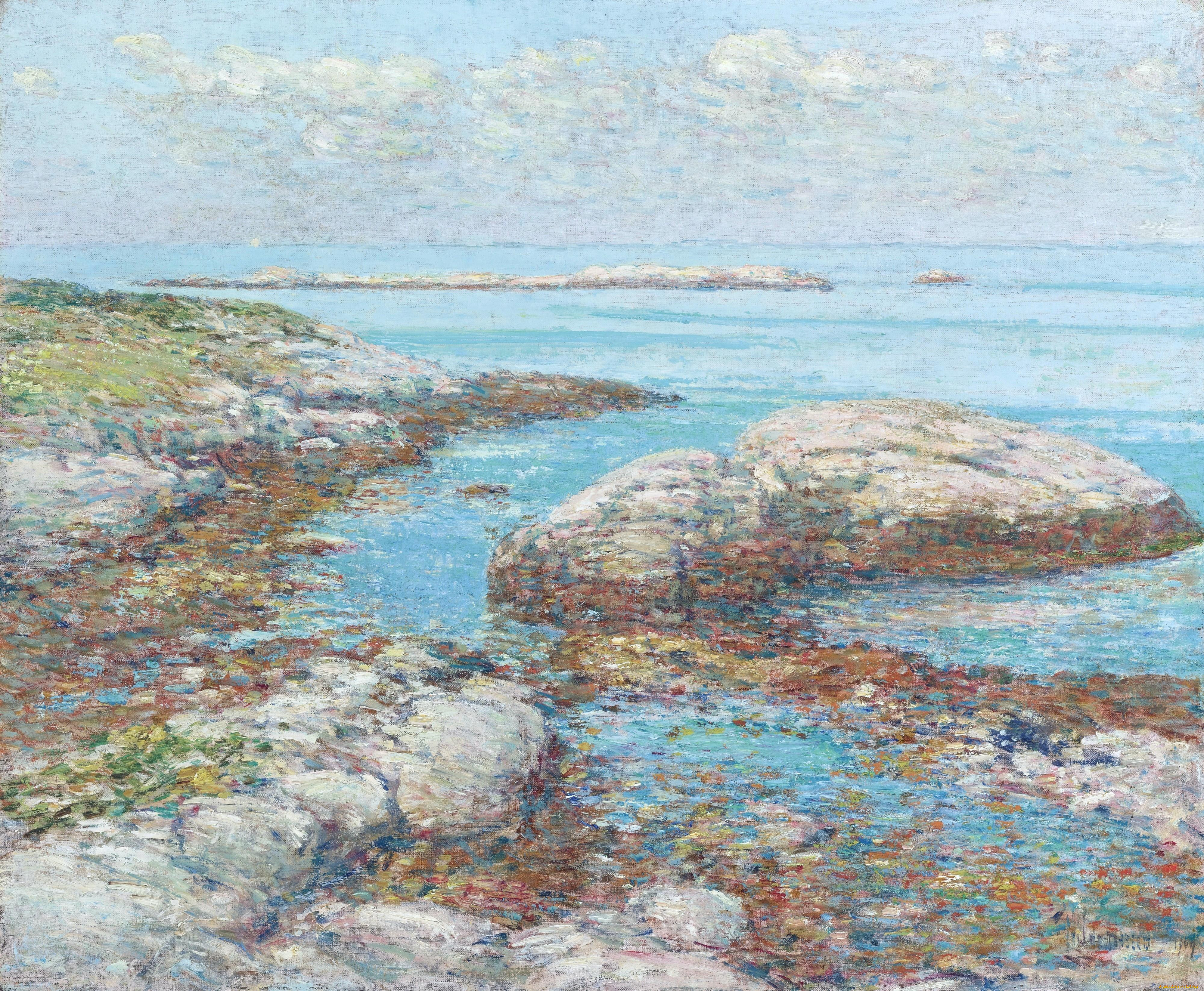 rocks at the appledore morning, , frederick childe hassam, , , , , 